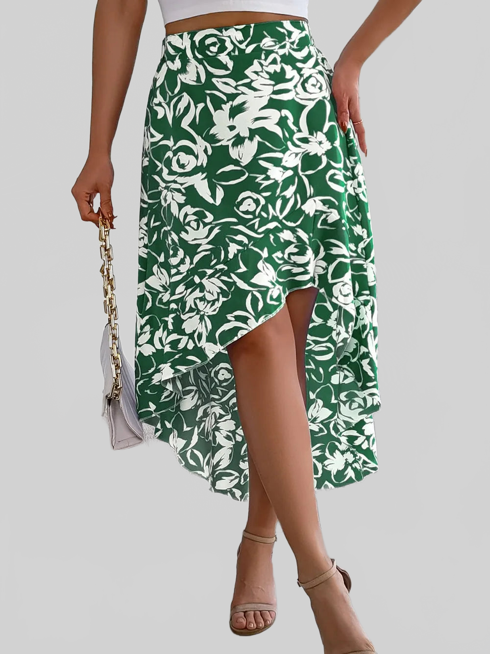 High-Low Printed High Waist Skirt nicholesgifts