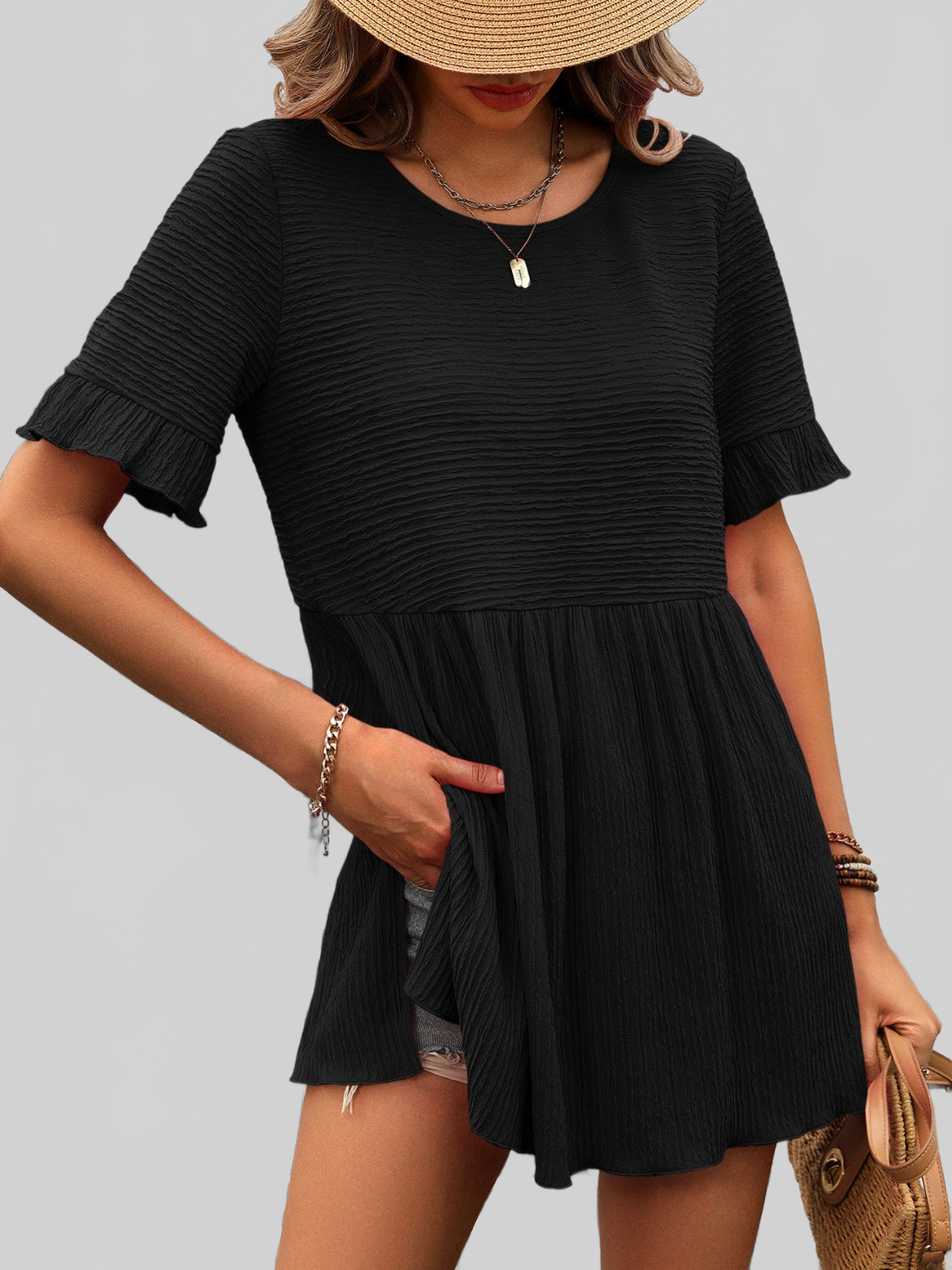 Women Round Neck Short Sleeve Blouse nicholesgifts