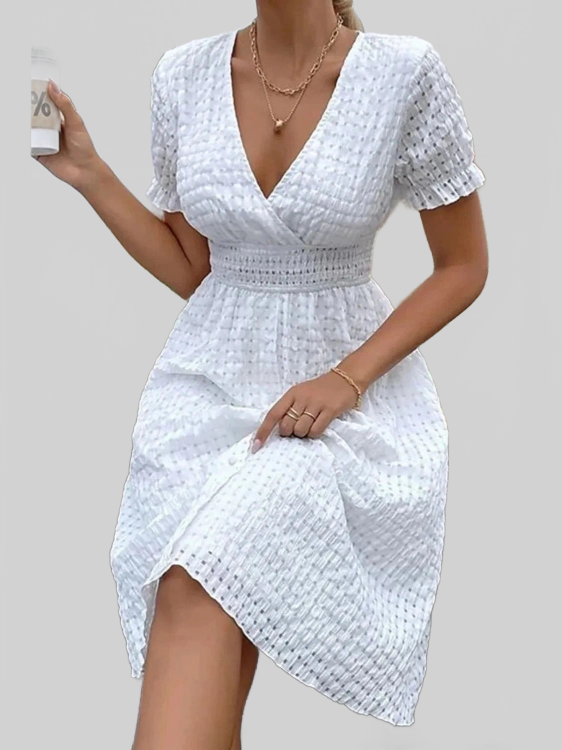 Textured Surplice Short Sleeve Dress nicholesgifts