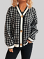 Women Houndstooth Pattern V-Neck Button-Up Cardigan Sweater NicholesGifts