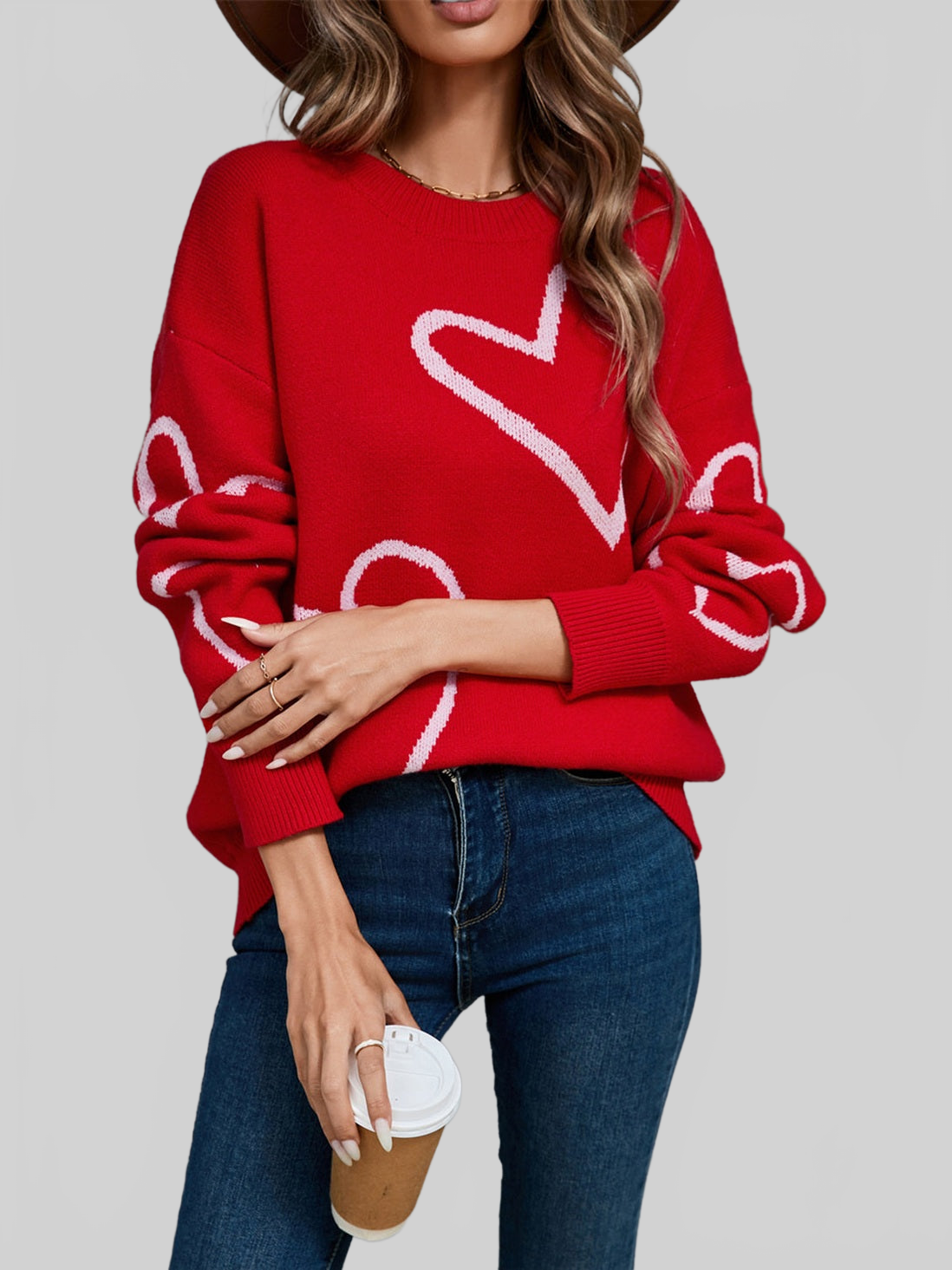Women Angel Wings Heart Dropped Shoulder Long Sleeve Sweater NicholesGifts