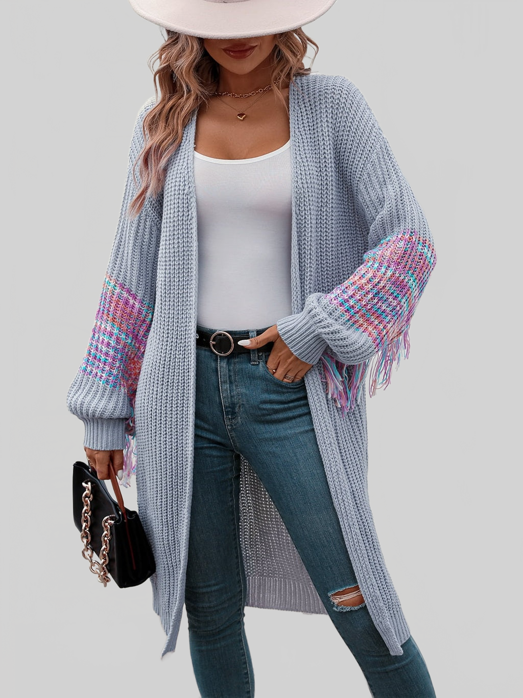 Fringe Sleeve Dropped Shoulder Cardigan nicholesgifts