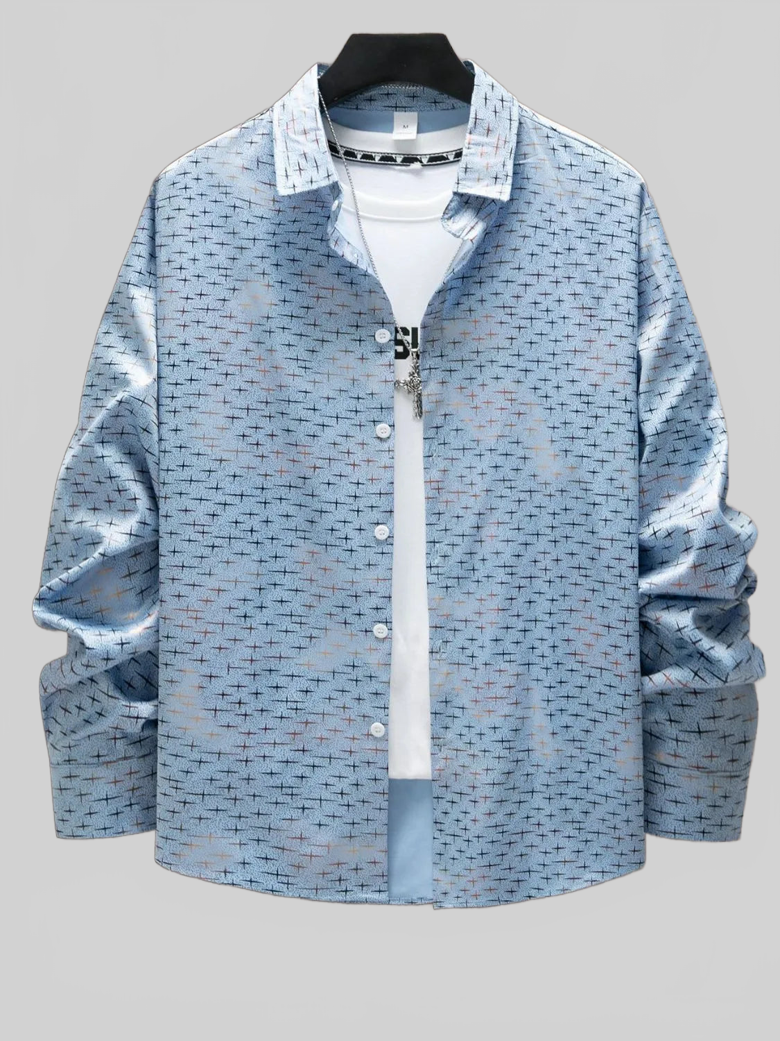 Men's Full Size Collared Neck Long Sleeve Shirt Plus Size nicholesgifts
