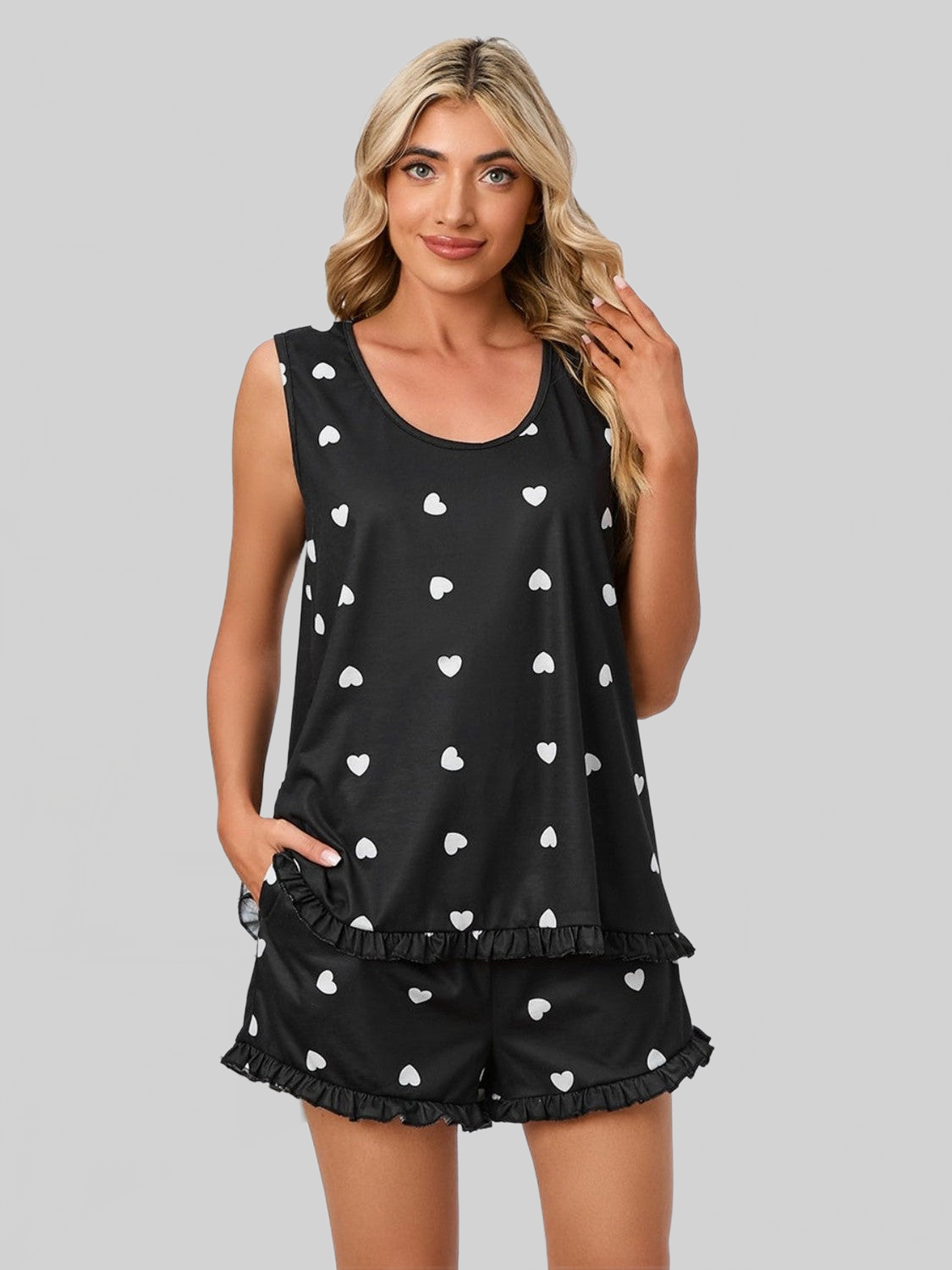 Heart Scoop Neck Tank and Shorts Lounge Set nicholesgifts