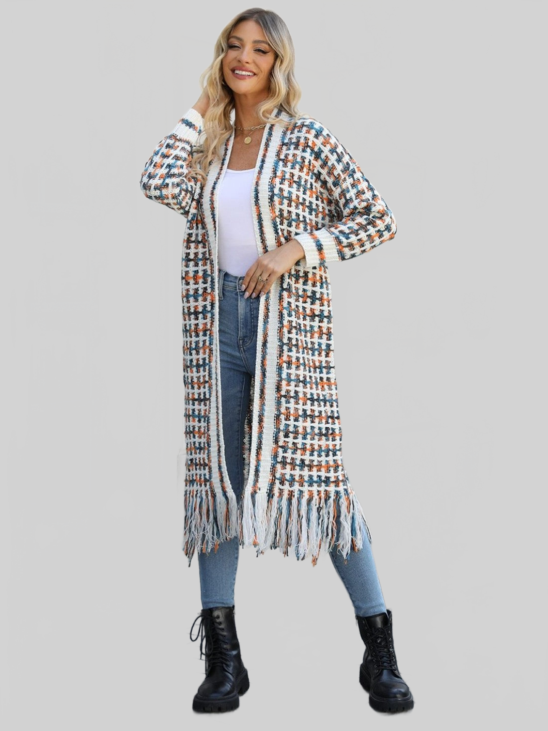 Women Open Front Fringe Hem Cardigan Sweater nicholesgifts