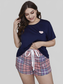 Plus Size Heart Graphic Top and Plaid Shorts Loungewear Set nicholesgifts