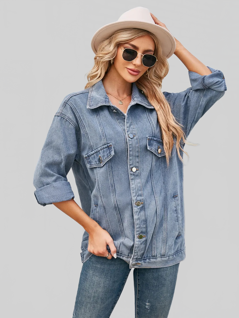 Button Up Long Sleeve Denim Jacket nicholesgifts