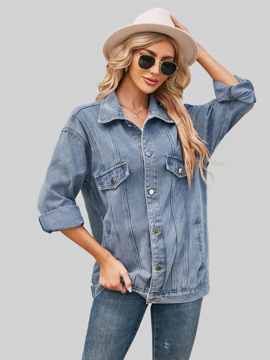 Button Up Long Sleeve Denim Jacket nicholesgifts