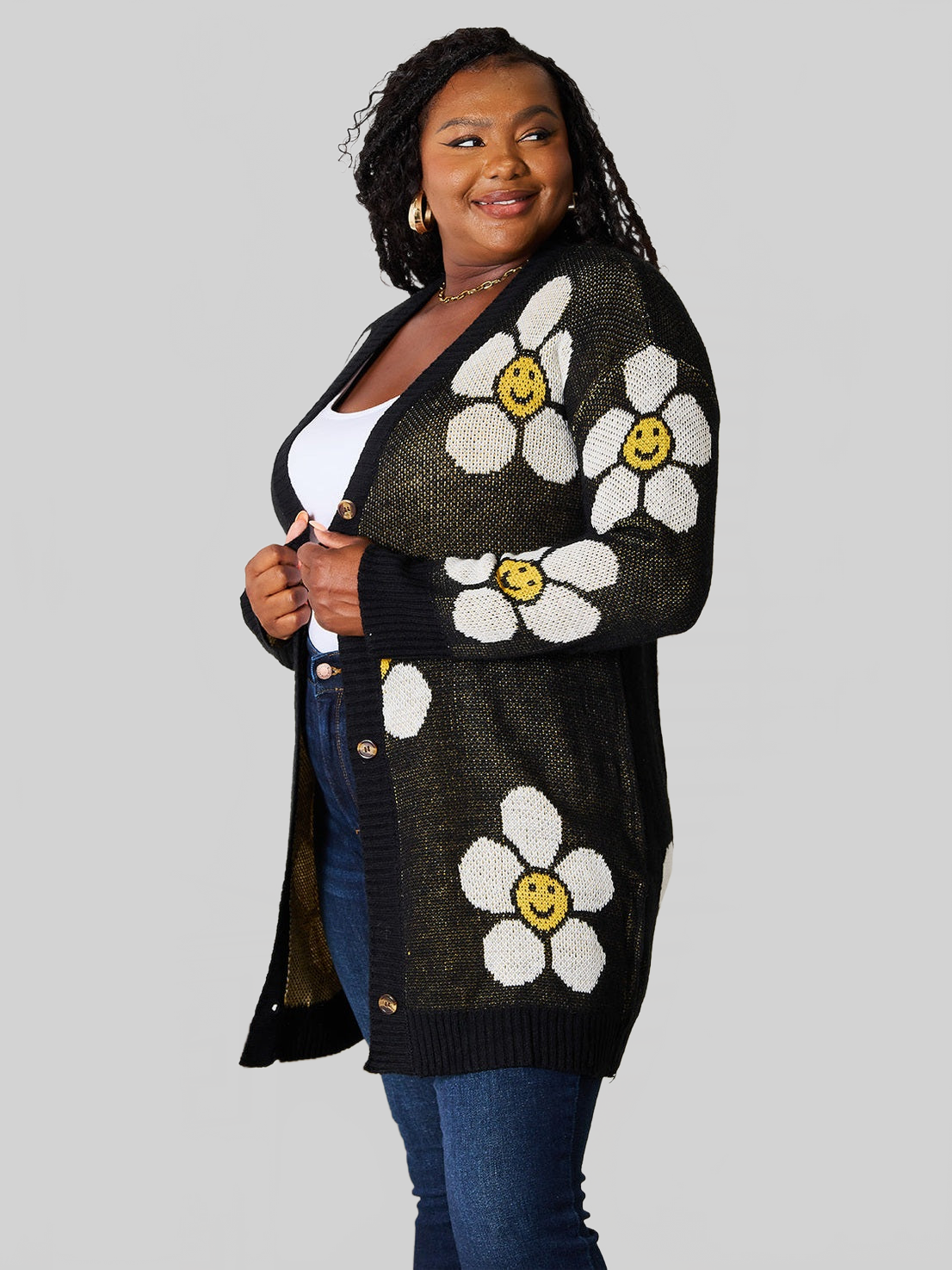 Women Perfee Floral Button Down Longline Cardigan nicholesgifts