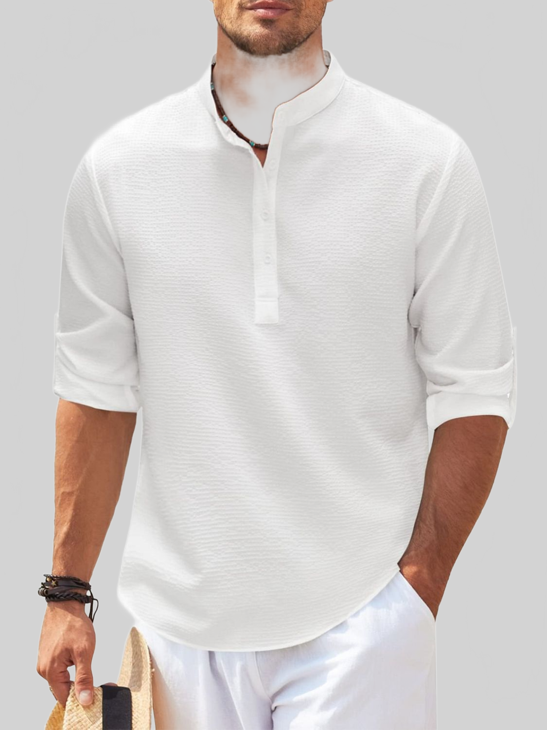 Men's Full Size Half Button Long Sleeve Shirt nicholesgifts