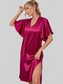 Satin Flutter Sleeve Side Slit V-Neck Night Dress nicholesgifts