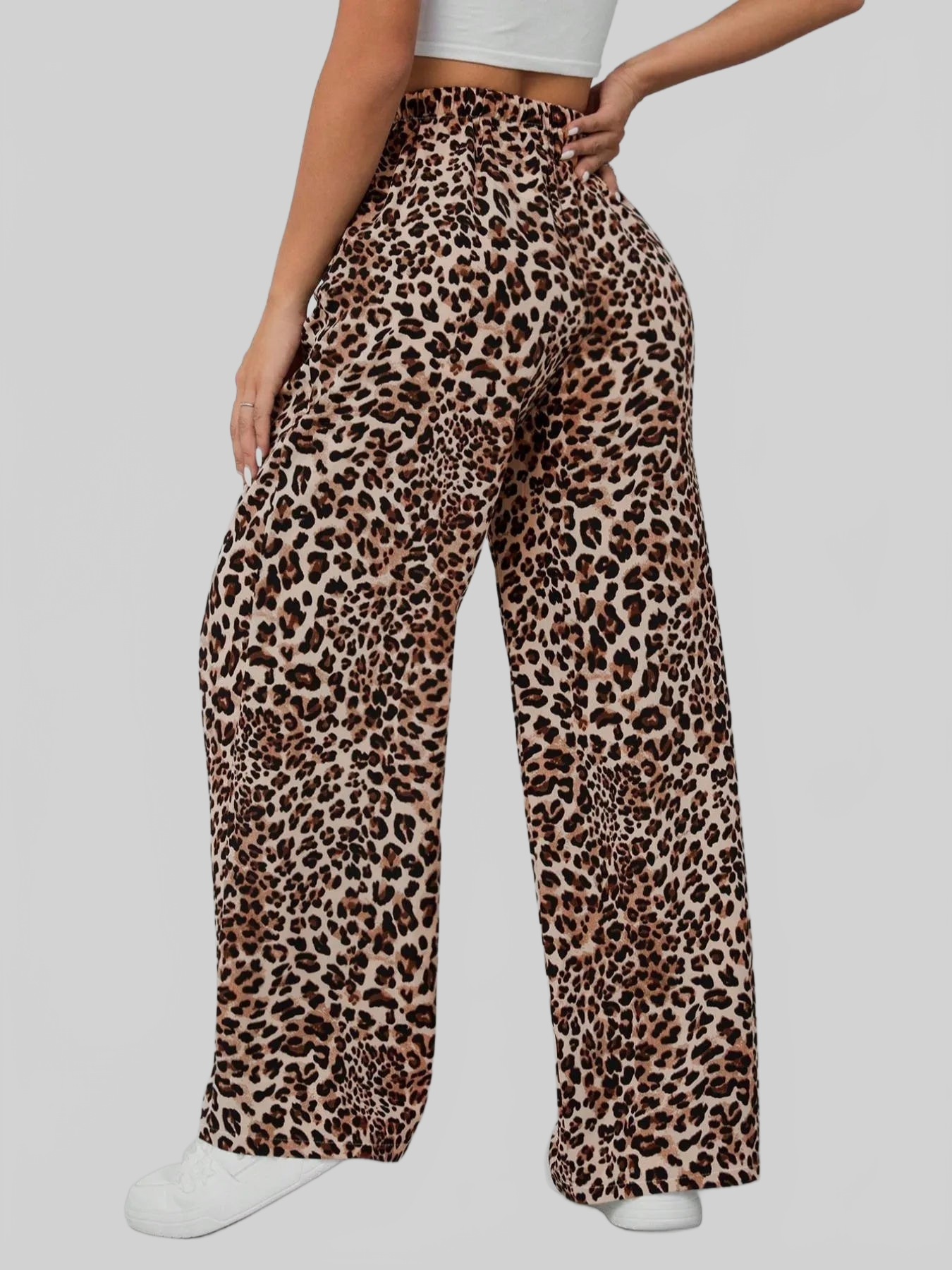 Women Leopard Print Wide Leg Pants nicholesgifts