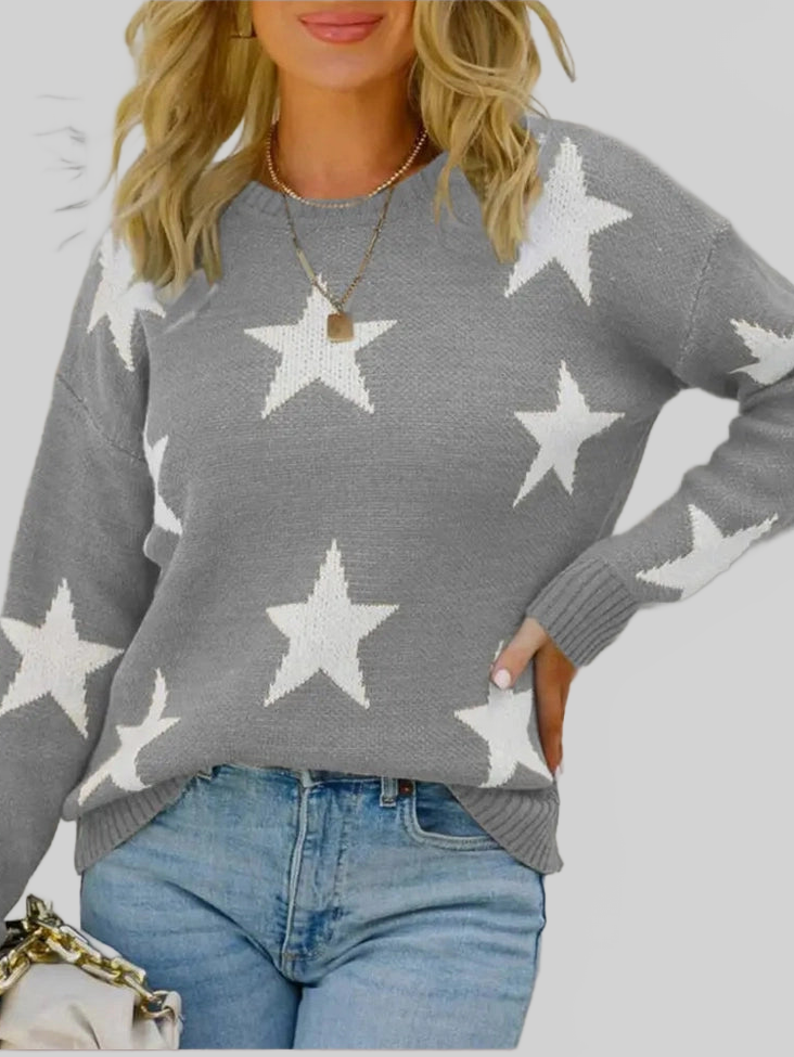 Star Pattern Round Neck Pullover Sweater nicholesgifts