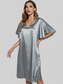 Satin Flutter Sleeve Side Slit V-Neck Night Dress nicholesgifts