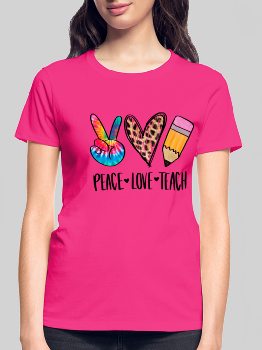 Women Peace Love Teach Short Sleeve T-Shirt nicholesgifts