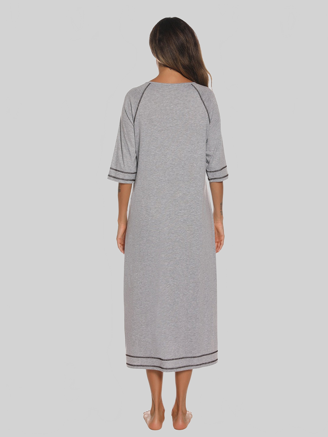 Zip Up Slit Round Neck Night Dress with Pockets nicholesgifts