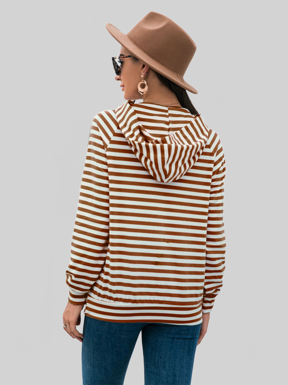 Women Horizontal Stripe Raglan Sleeve Hoodie NicholesGifts