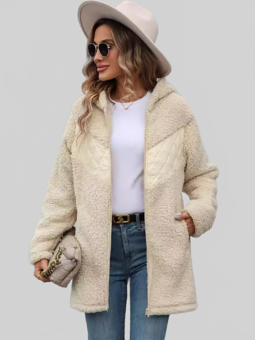 Fuzzy Zip Up Long Sleeve Hooded Jacket nicholesgifts