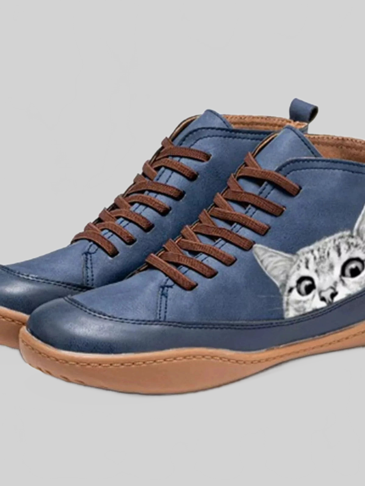 Women Cat Print Striped Ankle Sneakers NicholesGifts