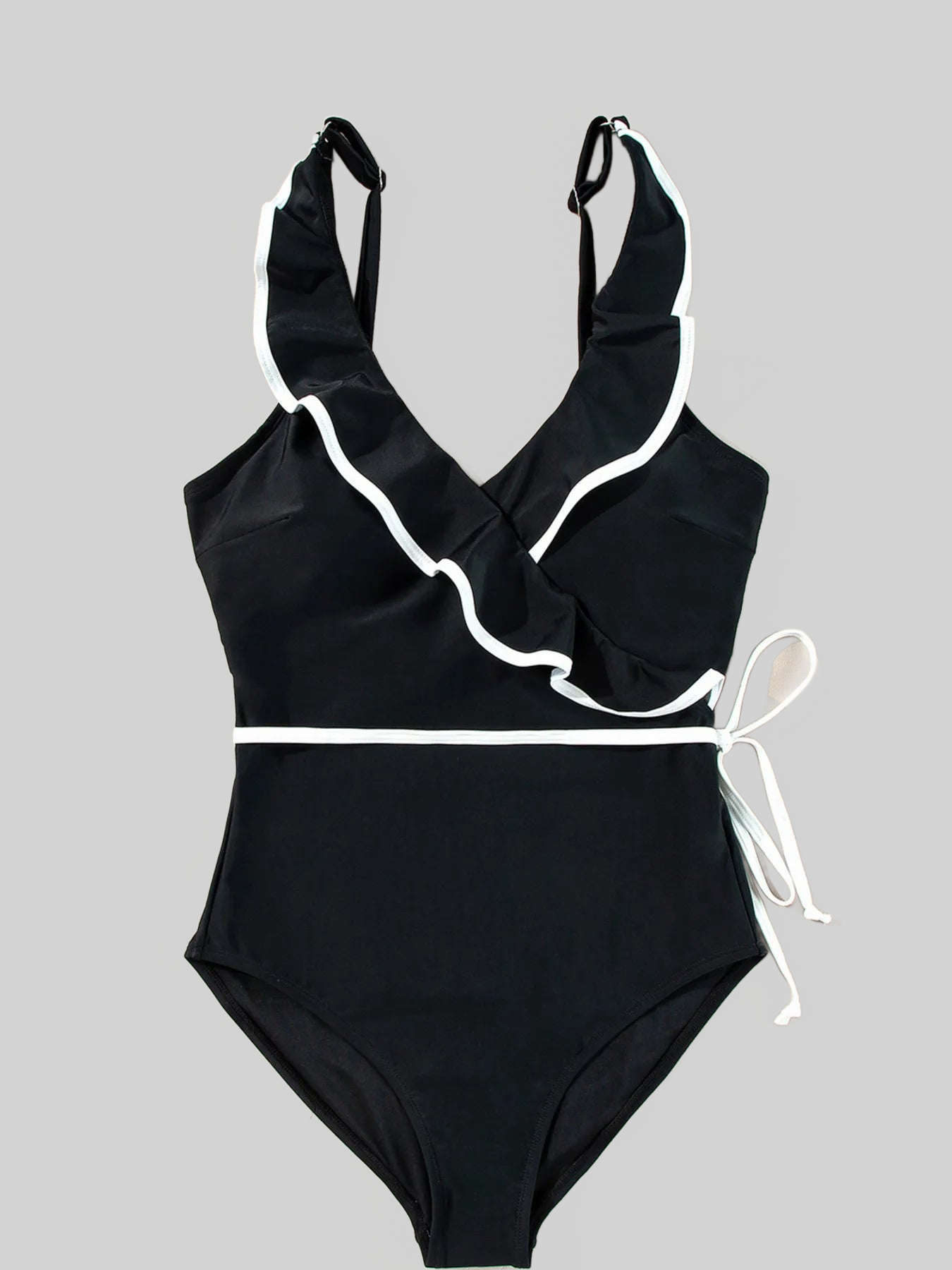 Women Ruffle Trim V-Neck One-Piece Swimsuit nicholesgifts
