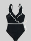 Women Ruffle Trim V-Neck One-Piece Swimsuit nicholesgifts