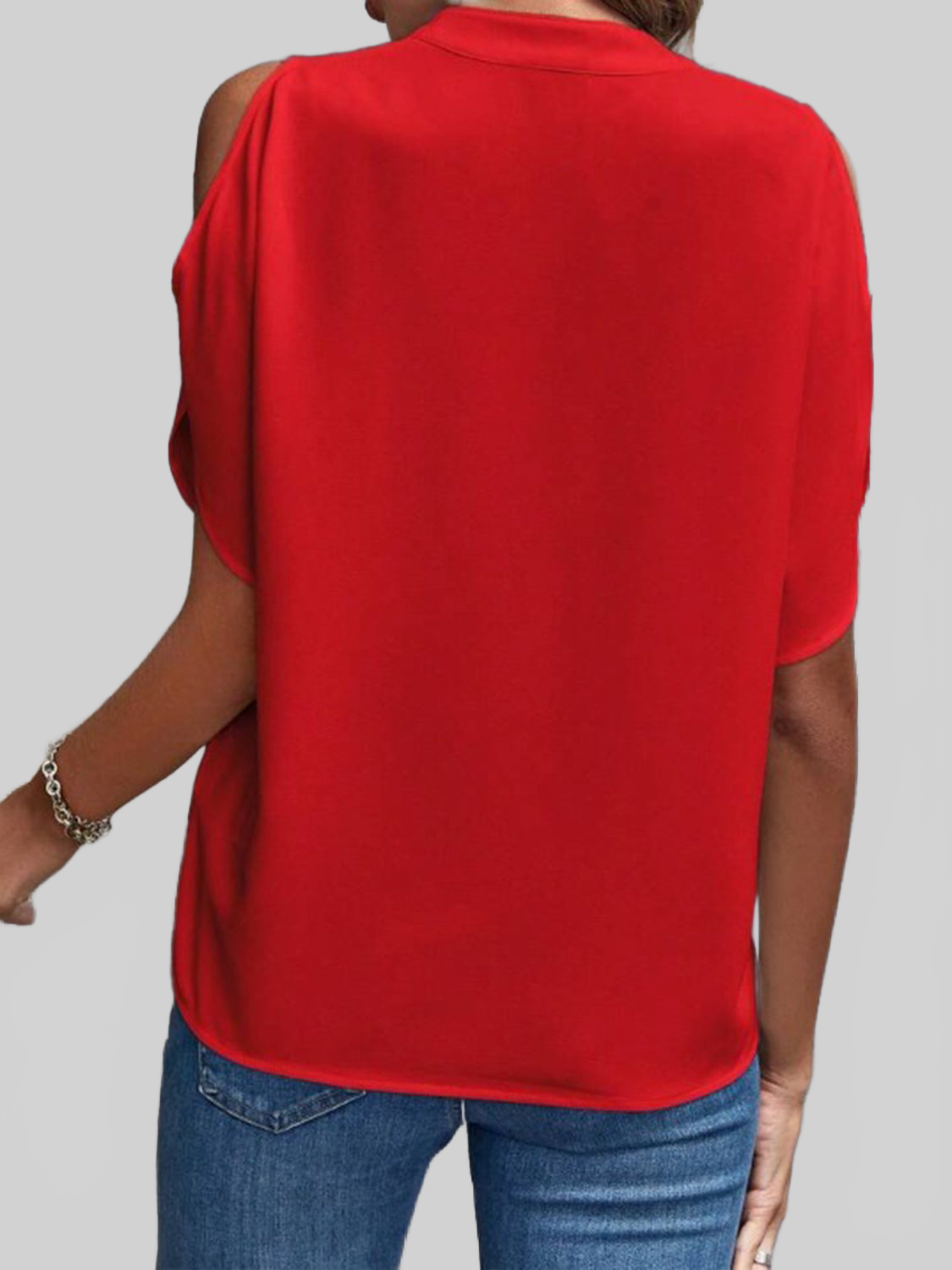 Notched Cold Shoulder Half Sleeve Blouse nicholesgifts