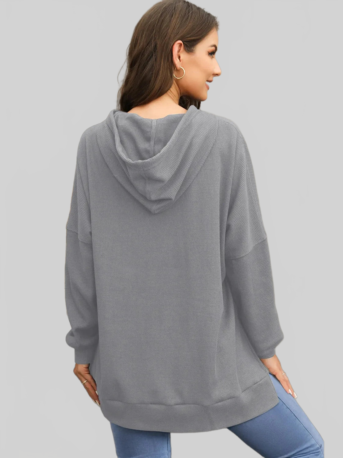 Waffle-Knit Long Sleeve Hoodie nicholesgifts