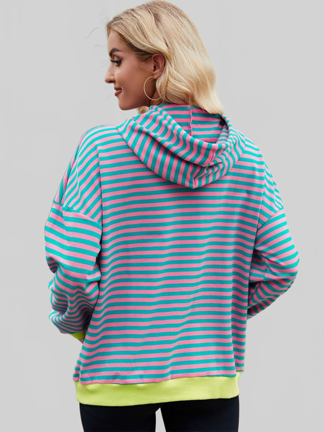 NicholesGifts Women Drawstring Contrast Striped Long Sleeve Hoodie NicholesGifts