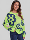 Flower Pattern Round Neck Long Sleeve Sweater nicholesgifts