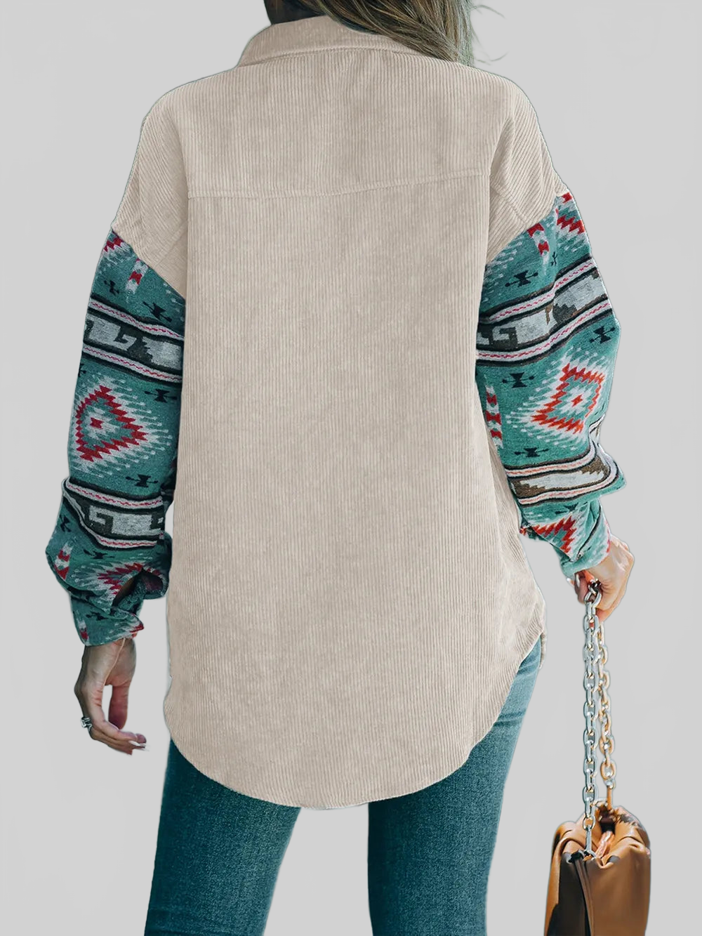 Perfee Pocketed Geometric Collared Neck Shacket nicholesgifts