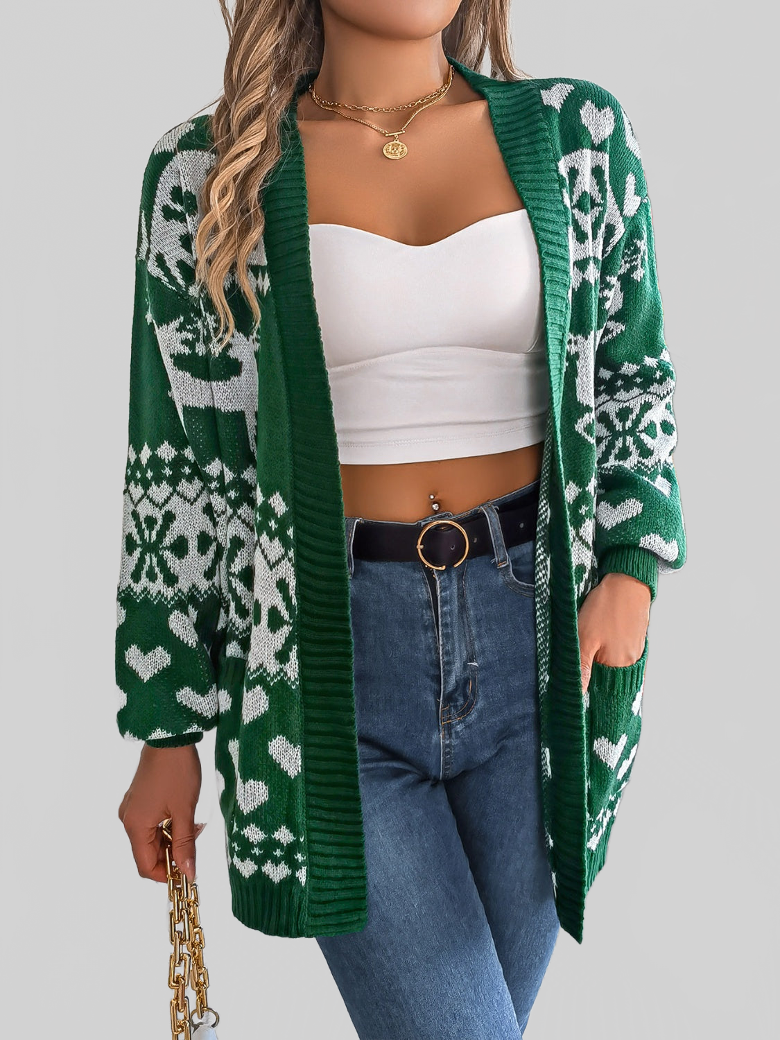 Women Pocketed Open Front Long Sleeve Cardigan nicholesgifts