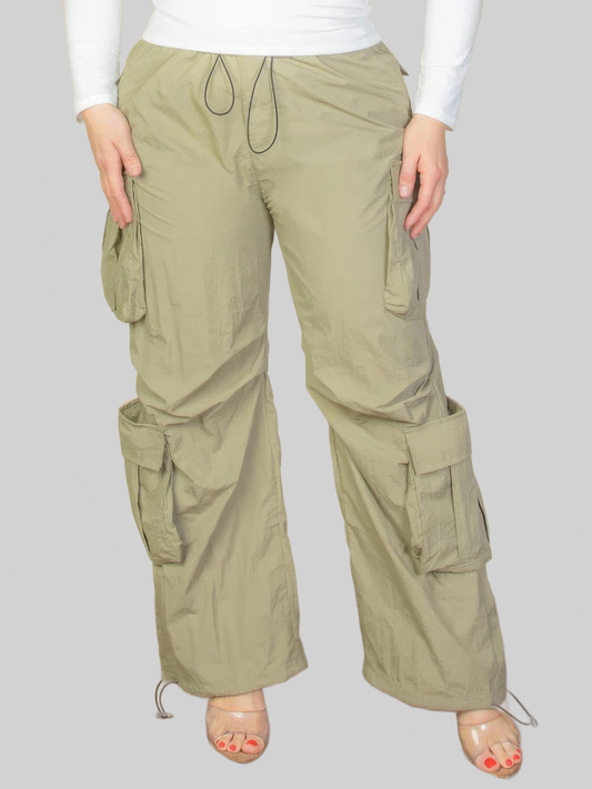 Plus Size Women Flap Pockets Drawstring Ruched Parachute Pants NicholesGifts