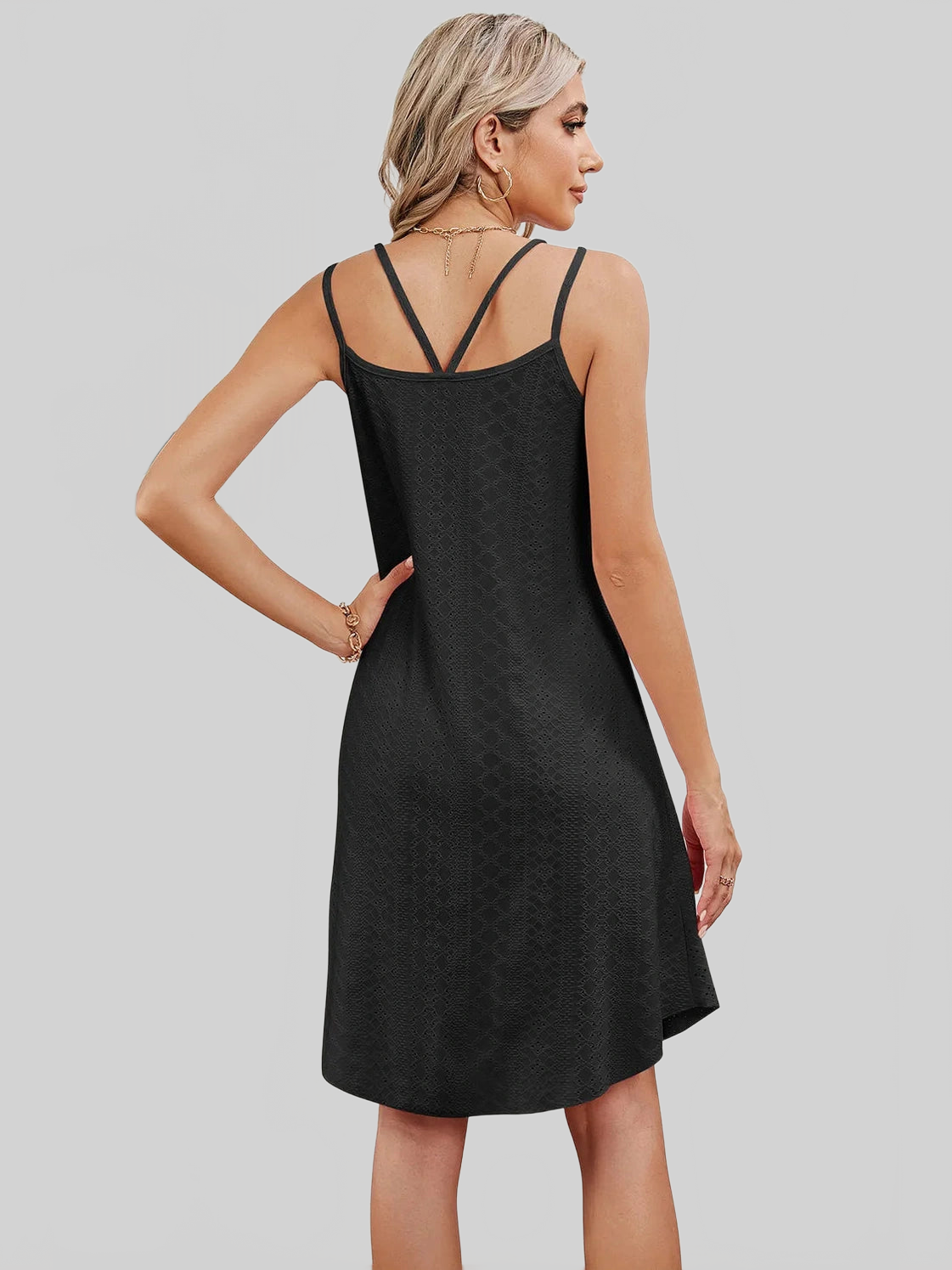 Eyelet Scoop Neck Double Strap Dress nicholesgifts