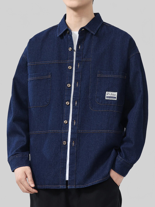 Men's Plus Size Button Up Long Sleeve Denim Shirt nicholesgifts