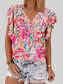 Women Ruffled Printed Tie Neck Cap Sleeve Blouse nicholesgifts