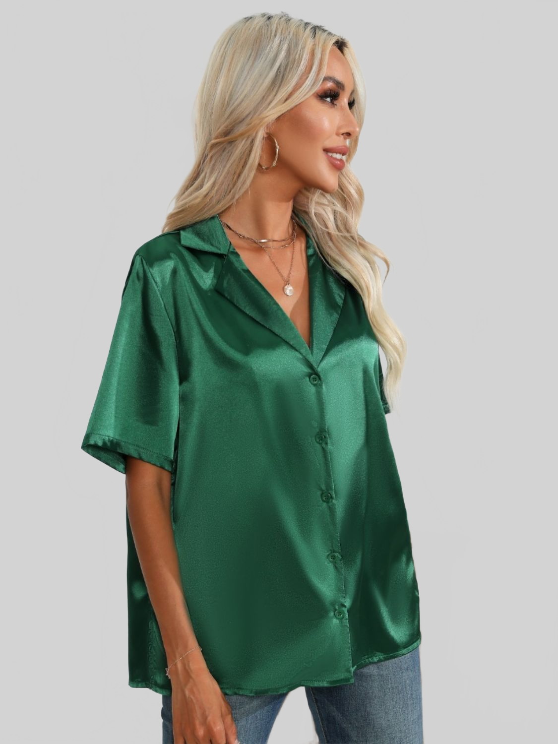 Women Button Up Collared Neck Shirt nicholesgifts