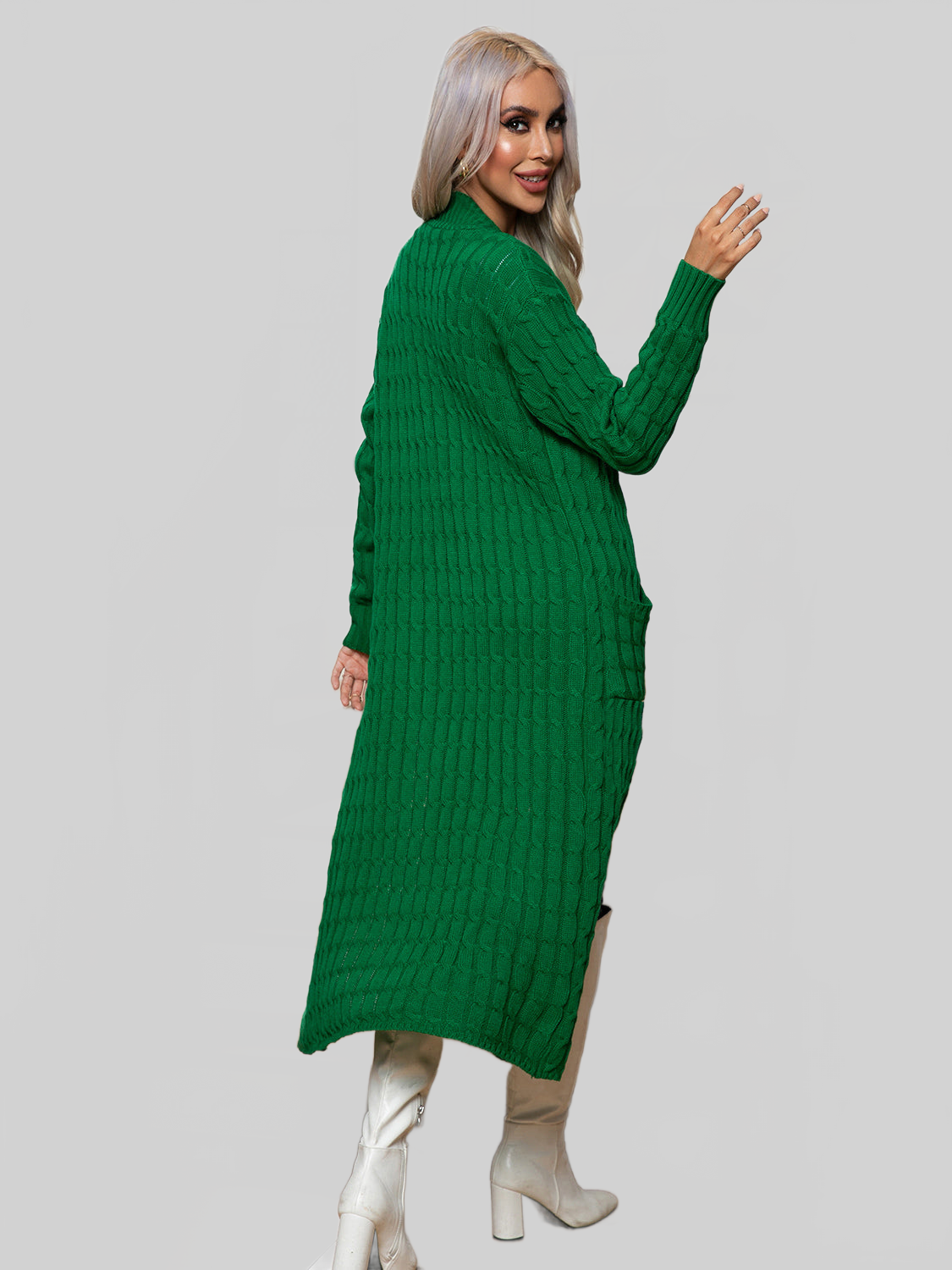 Women Cable-Knit Open Front Cardigan with Pockets nicholesgifts
