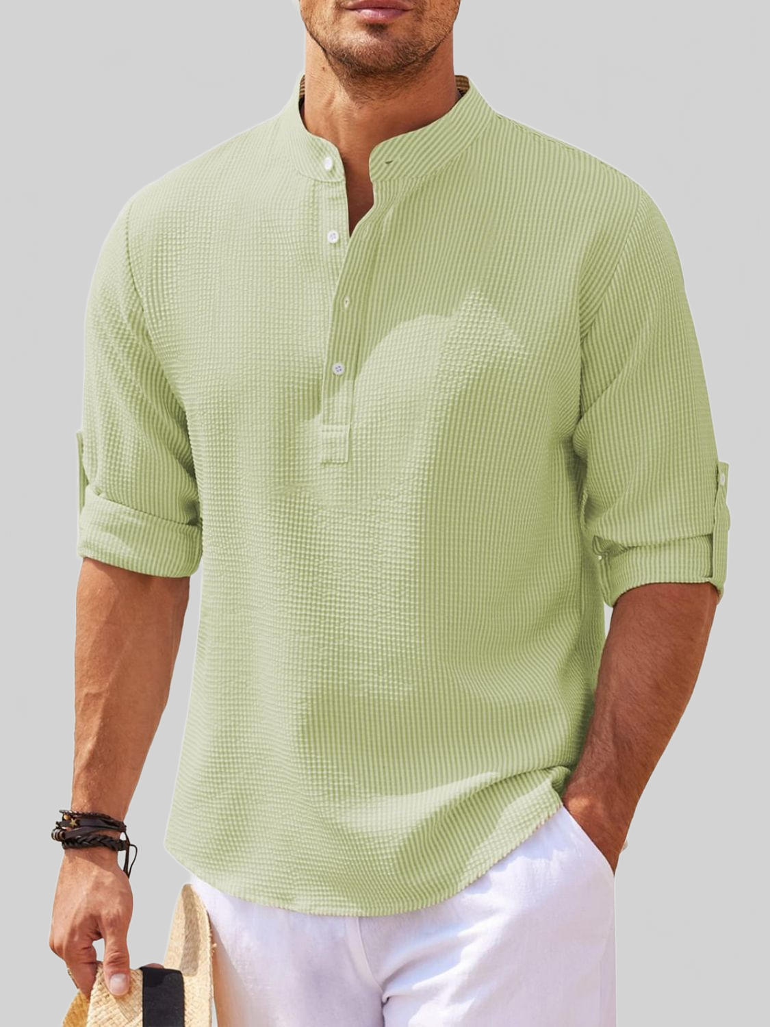 Men's Full Size Half Button Long Sleeve Shirt nicholesgifts