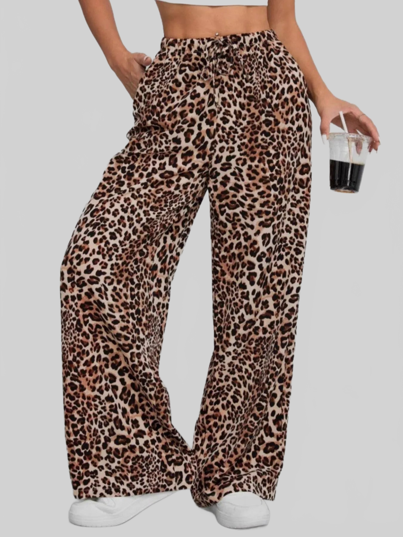 Women Leopard Print Wide Leg Pants nicholesgifts