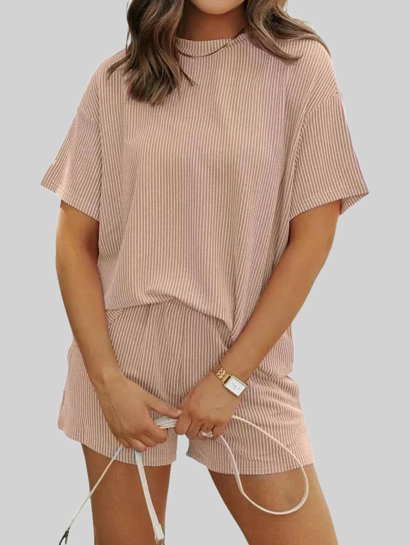Full Size Ribbed Short Sleeve Top and Shorts Two-Piece Set Plus Size nicholesgifts
