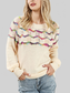 Women Openwork Wavy Striped Round Neck Sweater nicholesgifts