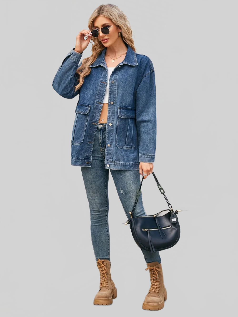 Button Up Long Sleeve Denim Jacket nicholesgifts
