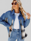 Plaid Button Up Long Sleeve Denim Jacket nicholesgifts