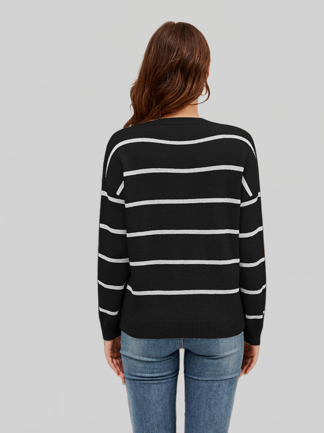 Women Sequin Santa Striped Round Neck Long Sleeve Sweater nicholesgifts