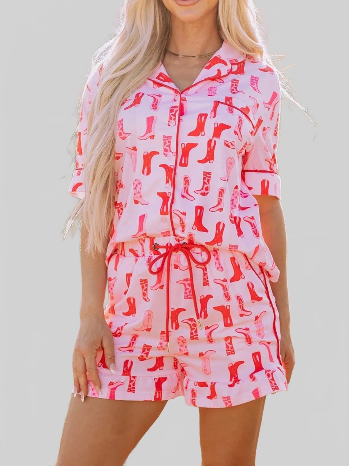 Cowgirl Boots Printed Shirt and Shorts Set nicholesgifts