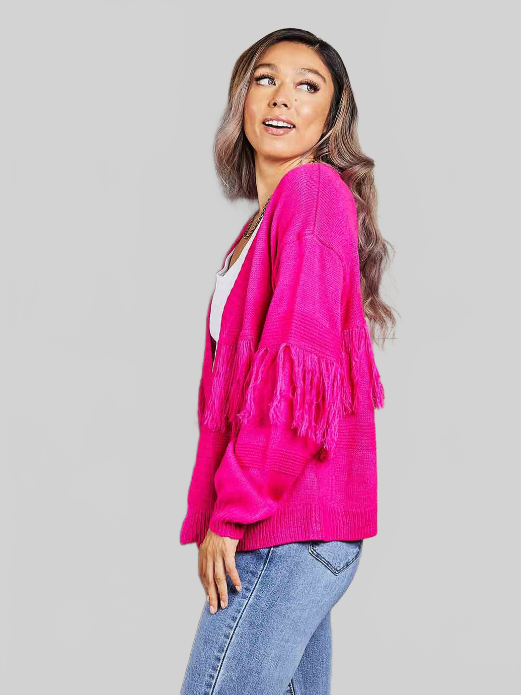 Angel Wings Fringe Trim Open Front Cardigan nicholesgifts