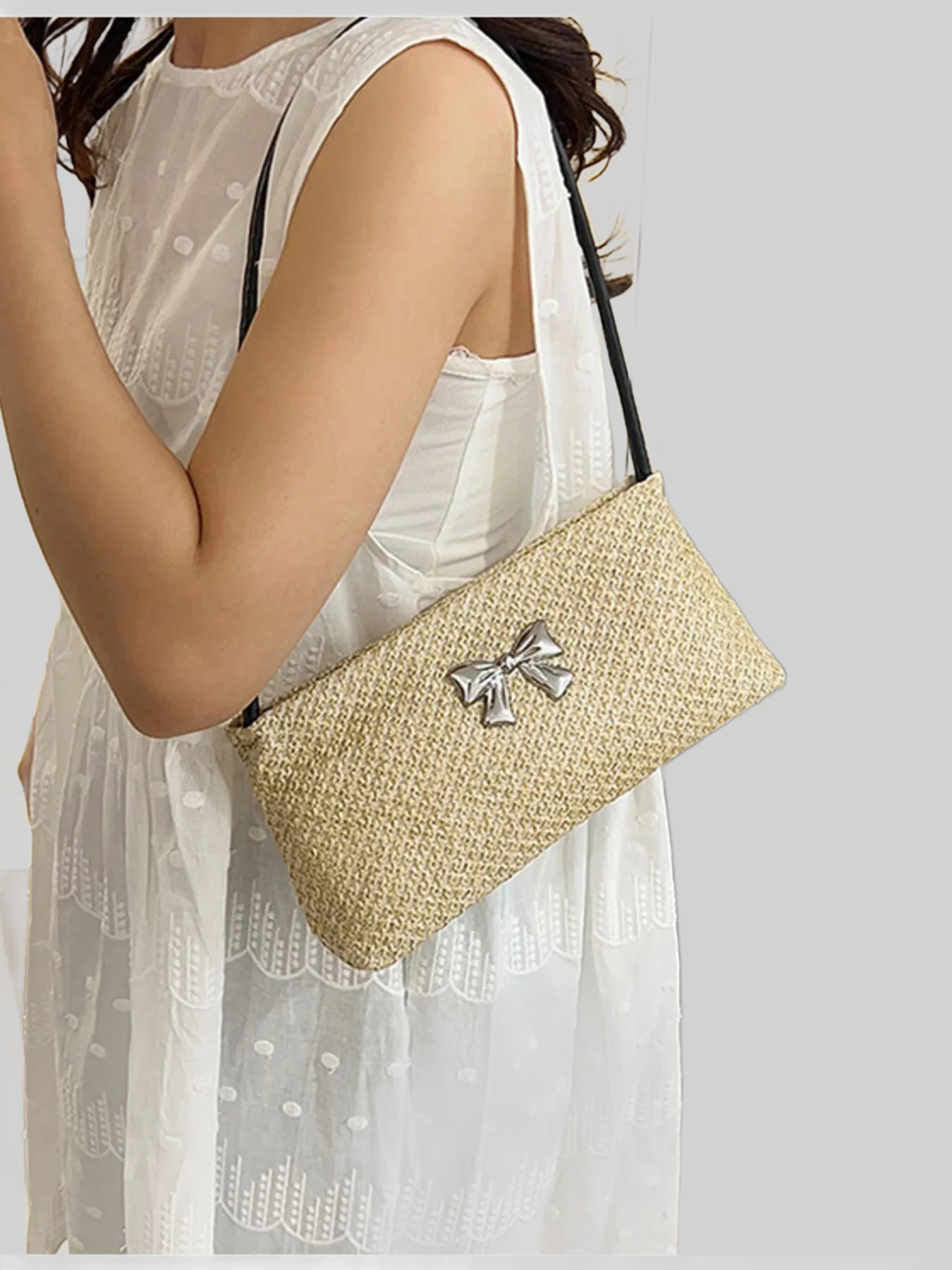Woven Straw Shoulder Bag with Bow Detail NicholesGifts