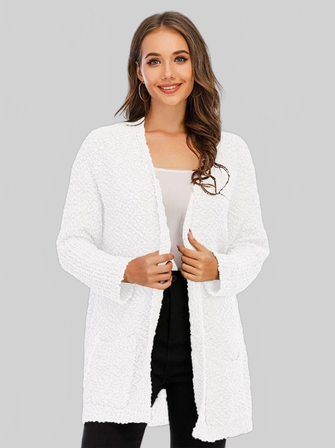 NicholesGifts Women Pocketed Open Front Long Sleeve Cardigan NicholesGifts