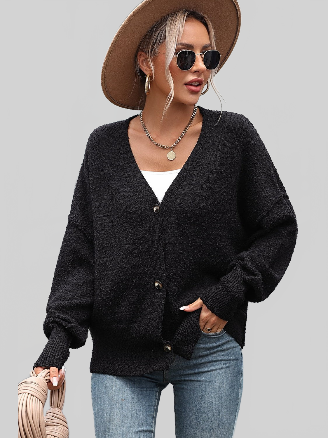Button-Up Dropped Shoulder Cardigan Trendsi