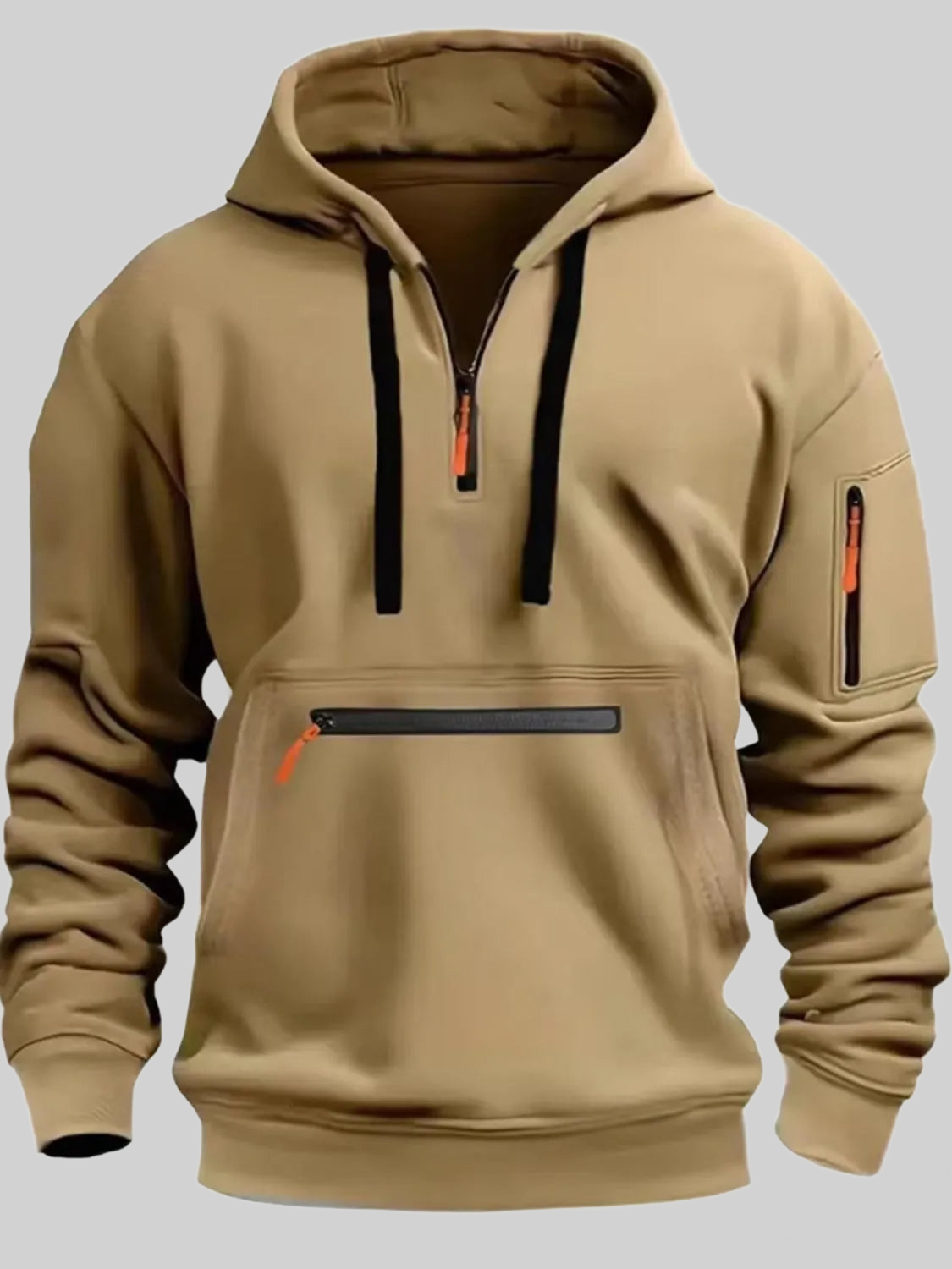 Men's Full Size Half Zip Long Sleeve Hoodie Plus Size nicholesgifts
